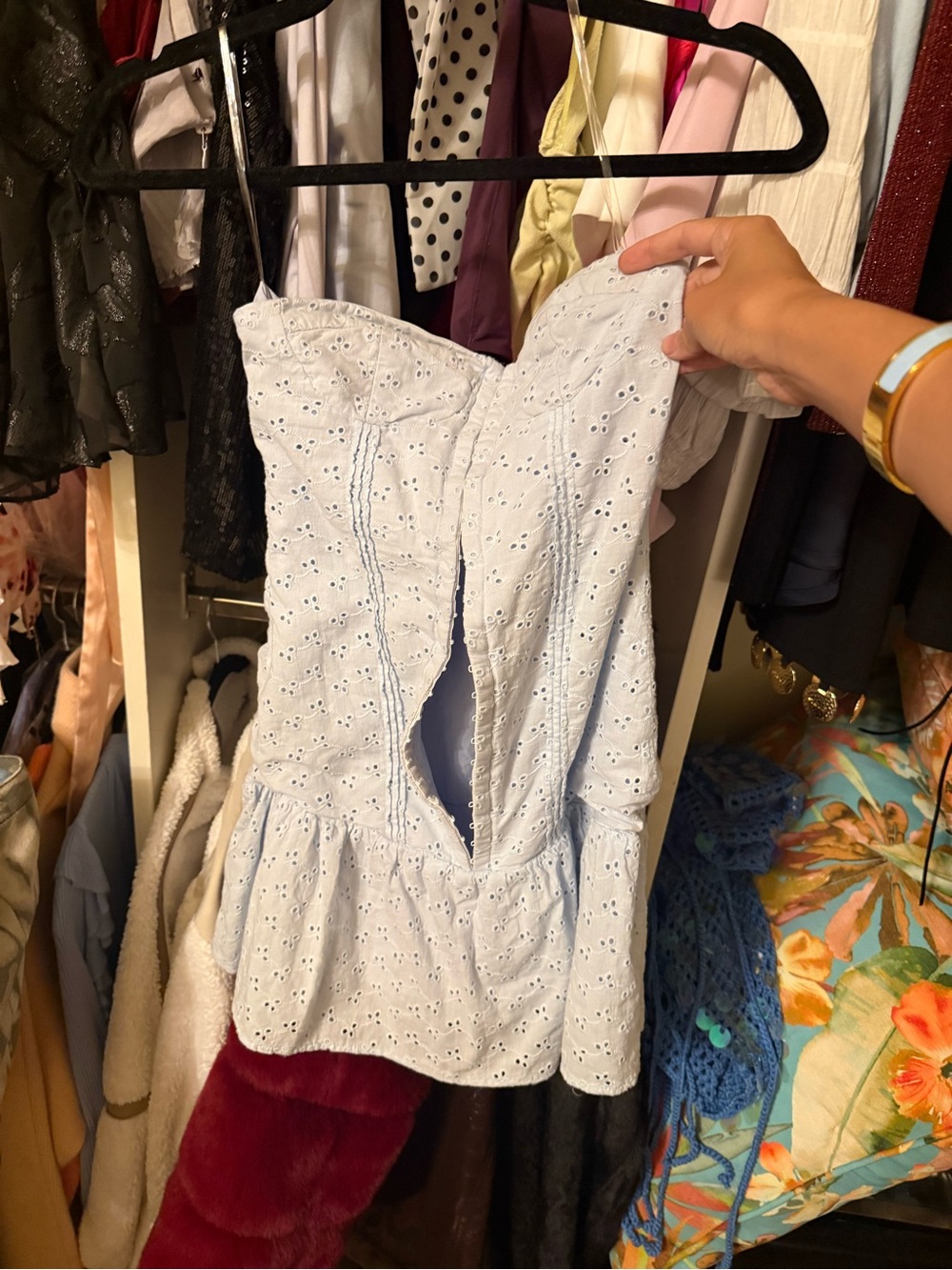 Peppermayo Powder Blue Strapless Eyelet Mini Dress - Picture 2 of 2